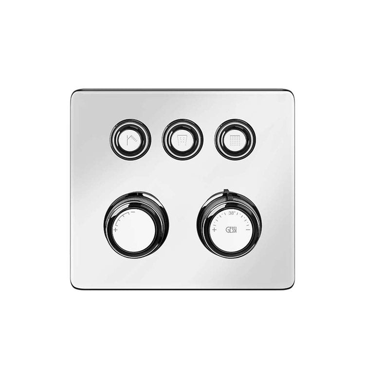 Gessi Außenbauteile für Thermostatmischer mit drei unabhängigen Funktionen, mit Ein-/Aus-Tasten, Chromoberfläche HI-FI ECLECTIC 65234#031