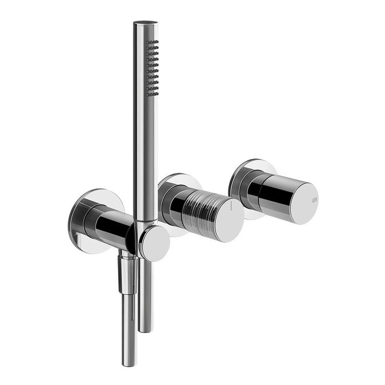 Gessi Wand-Duschmischer mit zwei Wegen mit Umschalter, Wasseranschluss, Duschhalterung und Handbrause, Chromoberfläche HABITO TRAME 70338#031