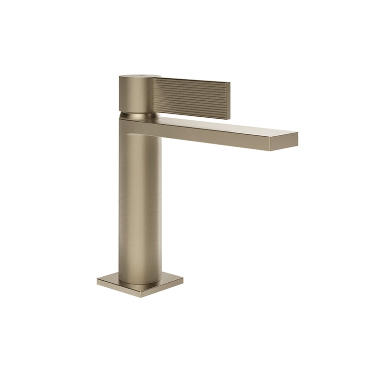 Gessi Waschbeckenmischer H. 18 cm, ohne Abfluss, mit Flexschläuchen, Oberfläche finox gebürstetes Nickel INVERSO RIGATO 73502#149