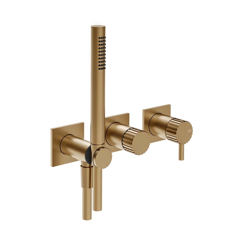 Gessi Duschmischer mit zwei Wegen, mechanische Mischung, mit Handbrause, Oberfläche warm bronzefarben gebürstetes PVD INCASTRI 75036#726