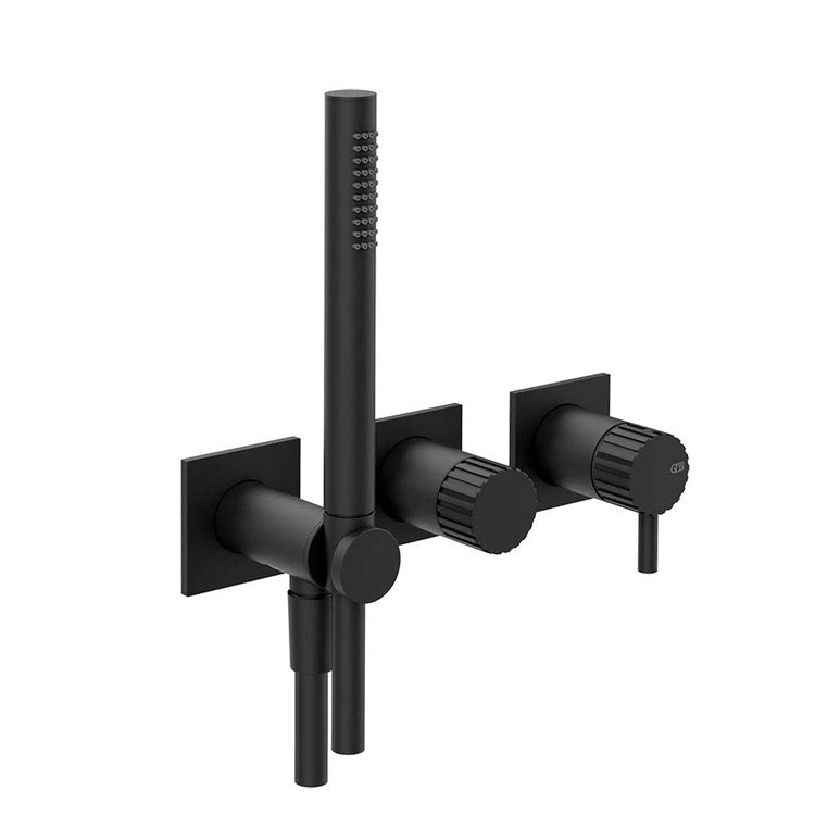 Gessi Mischbatterie für Dusche mit zwei Wegen, mechanische Mischung, mit Handbrause, Schwarz matt INCASTRI 75036#299