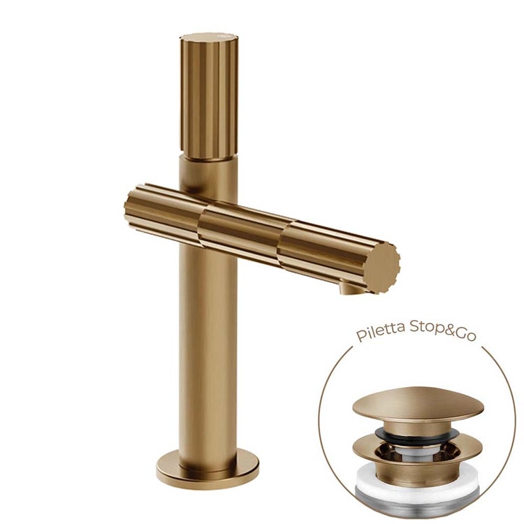 Gessi Waschbeckenmischer H. 21,2 cm, mit Stop&Go-Ablauf, mit Flexschläuchen, Warm Bronze gebürstet PVD INCASTRI 75051#726