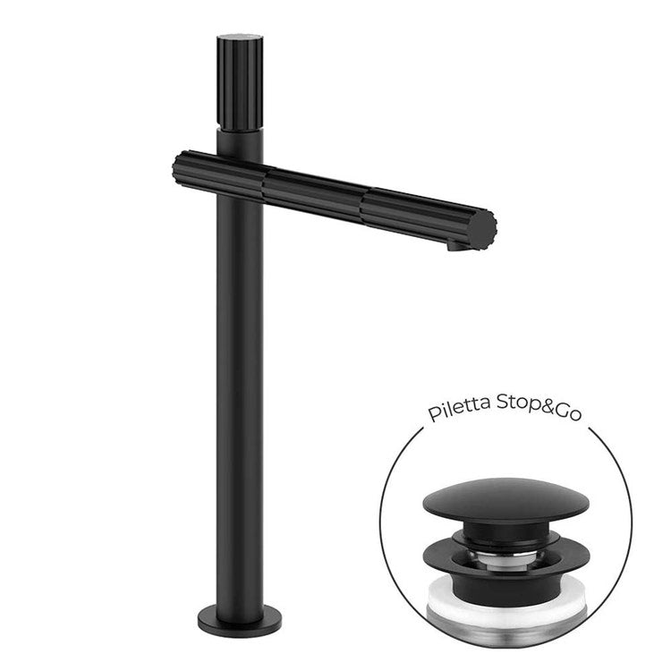 Gessi Waschbeckenmischer H. 36,2 cm, mit Stop&Go Ablauf, mit Flexschläuchen, Schwarz matt INCASTRI 75053#299