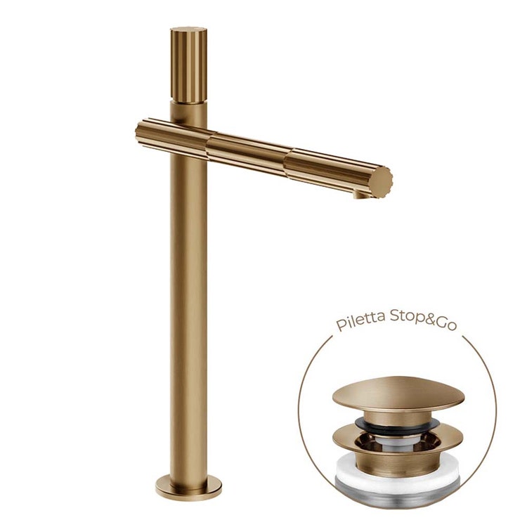 Gessi Waschbeckenmischer H. 36,2 cm, mit Stop&Go-Ablauf, mit Flexschläuchen, Warm Bronze gebürstet PVD INCASTRI 75053#726