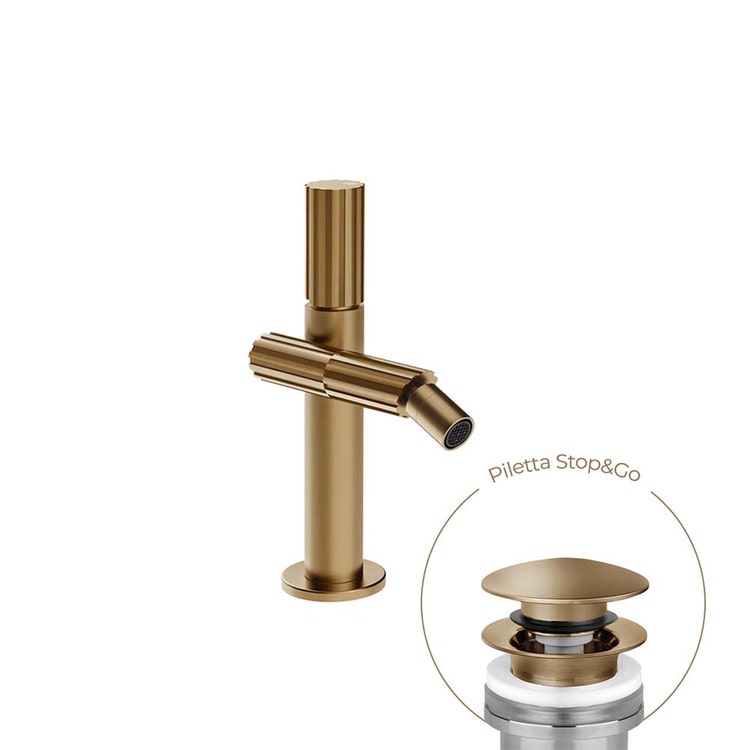 Gessi Bidetmischer, mit Stop&Go Ablauf und Anschlussflexschläuchen, Oberfläche Warm Bronze gebürstet PVD INCASTRI 75067#726