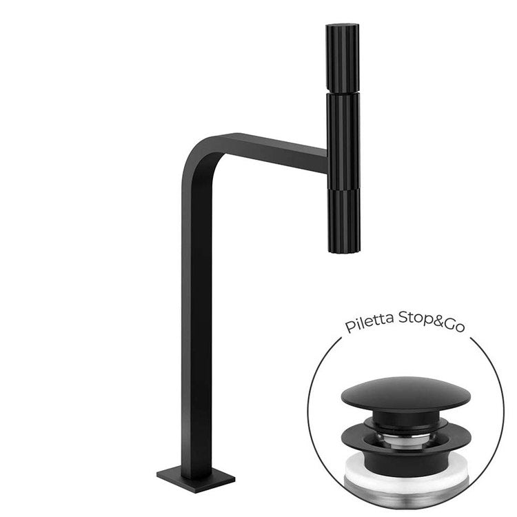 Gessi Waschbeckenmischer H. 46,1 cm, mit Stop&Go Ablauf, mit Flexschläuchen, Schwarz matt INCASTRI 75253#299