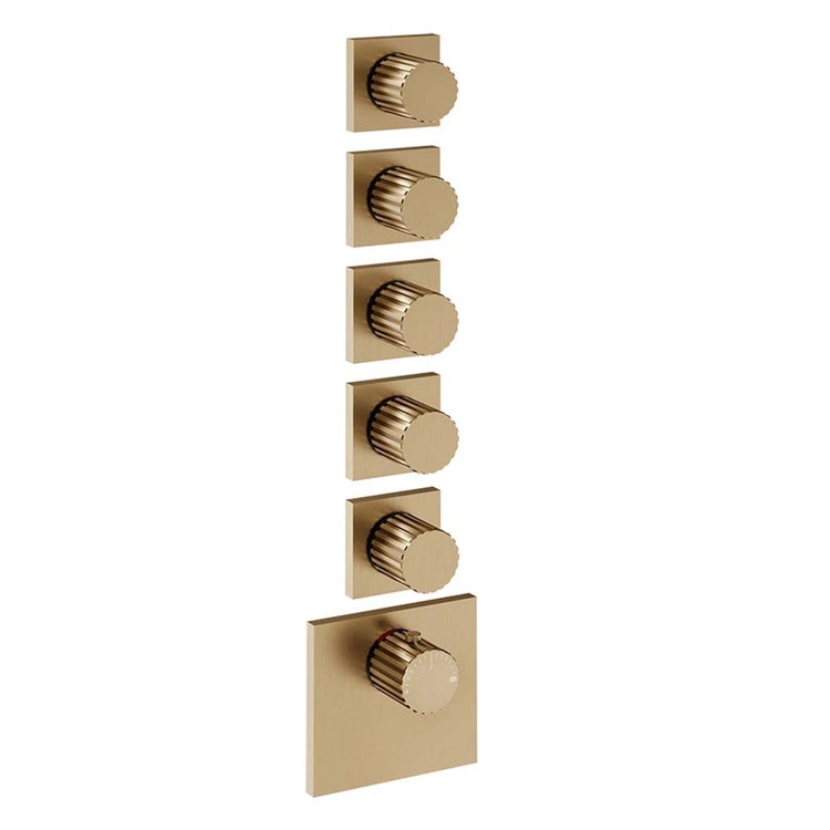 Gessi Thermostat-Wandmischer Hochdurchsatz mit 5 unabhängigen Ausläufen, Oberfläche warm bronzefarben gebürstetes PVD INCASTRI 75310#726