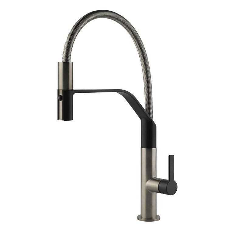 Gessi Semi-Pro Einhandmischer, mit schwenkbarem Auslauf und herausziehbarer Brause mit Doppelstrahl, Finish Finox / matt schwarz MESH 60005#599