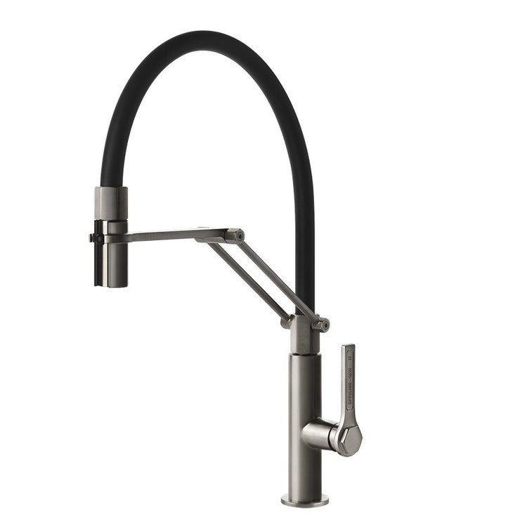 Gessi Einhandmischer Semi-Pro, mit schwenkbarem Auslauf und herausziehbarer Handbrause mit Doppelstrahl, Oberfläche Finox / matt schwarz OFFICINE 60055#599