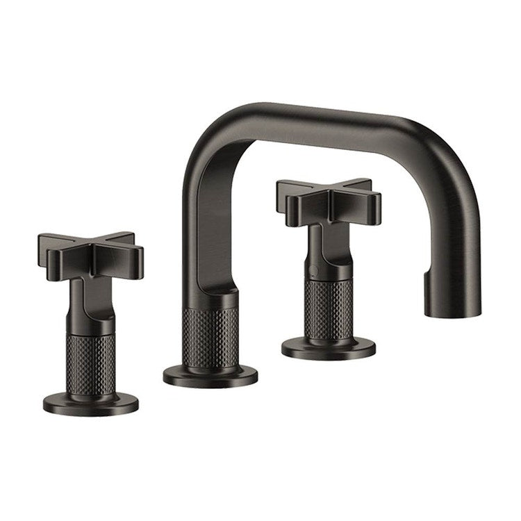 Gessi Inciso+ Waschbecken-Garnitur H. 15 cm, drei Löcher, ohne Ablauf, mit Anschlussflexschläuchen, Oberfläche Black Metal Brushed PVD 58112#707