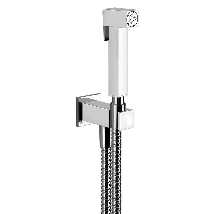 Gessi Brauseanschluss-Wandarmatur mit Absperrfunktion, L. 9,5 cm, Chromoberfläche RETTANGOLO 20021#031