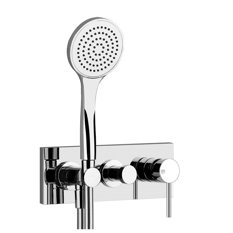 Gessi Wand-Duschmischer mit 2 Auslässen, mit Umsteller, Wasseranschluss, Halterung, 150 cm Schlauch und kalkresistenter Handbrause, ohne Einbaukörper, Chromoberfläche TORTONA 44829#031