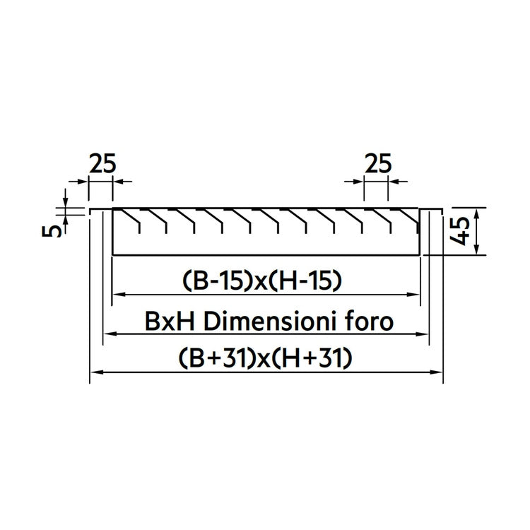 Irsap Rückluftgitter L. 20 H. 15 T. 4,5 cm, mit festen Lamellen, 45° geneigt, mit 2,5 cm Schritt, Standardbefestigung mit Clips GRA TALGRI02015B0