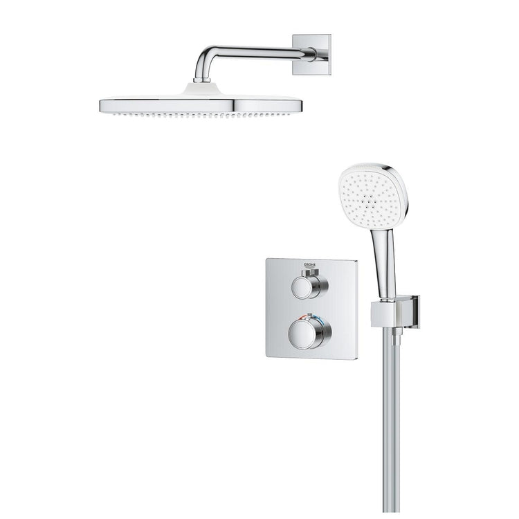 Grohe Duschset mit Thermostat-Einhebelmischer, Unterputz-Dusche 2-Wege Square mit Tempesta 250 Cube Duschkopf, Chromoberfläche GROHTHERM 1039950000