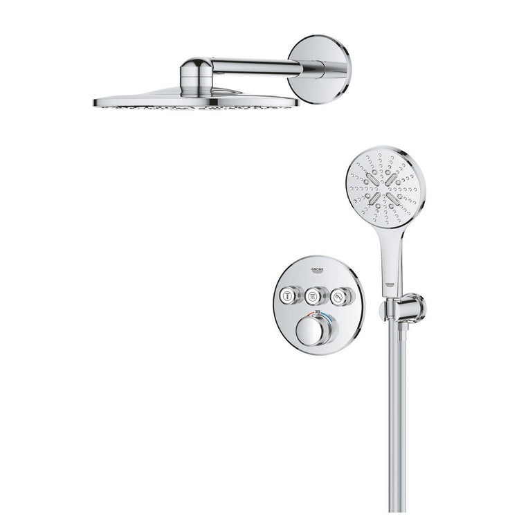 Grohe Duschset mit Unterputz-Thermostatarmatur 3-Wege quadratisch mit Rainshower SmartActive 310, Chromoberfläche GROHTHERM SMARTCONTROL 1039970000