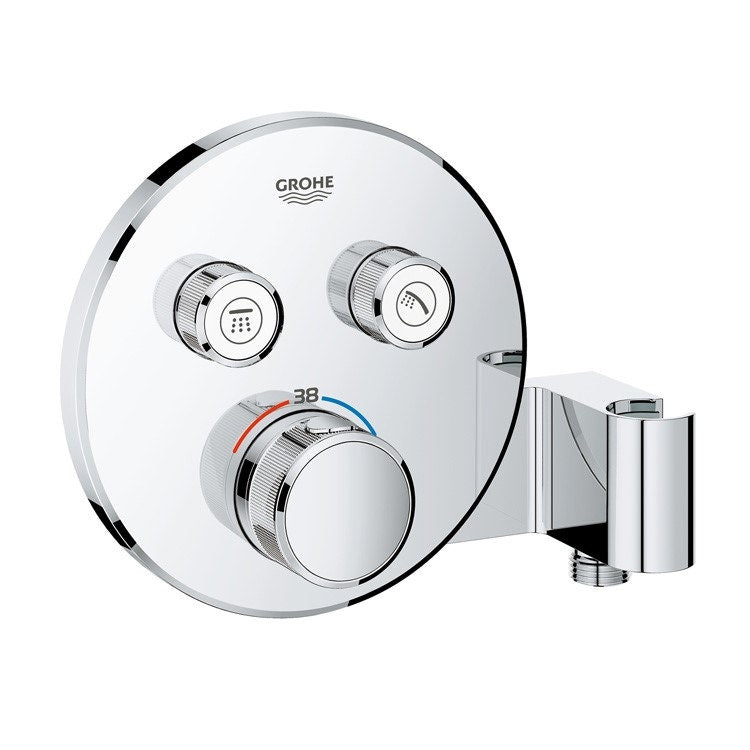 Grohe 2-Wege-Thermostatmischer mit integriertem Duschgriffhalter, Durchmesser 15,8 cm, Chromoberfläche GROHTHERM SMARTCONTROL 29120000