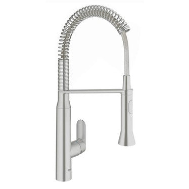 Grohe Einhandmischer H. 54 cm, für Spüle, mittelhoher Auslauf, professionelle Brause, satinierte Super Steel Oberfläche K7 31379DC0