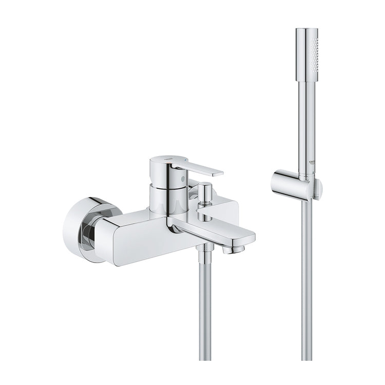 Grohe Einhebelmischer für Wanne oder Dusche, mit automatischem Umsteller, Duschknauf, Wandhalterung für Dusche und 150 cm Schlauch, Chromoberfläche LINEARE 33850001