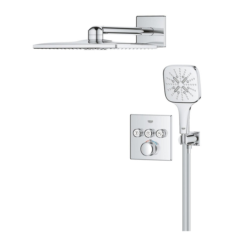 Grohe Duschset mit Unterputz-Thermostat-Duschmischer 3-Wege Square mit Rainshower SmartActive 310 Cube, Chromoberfläche GROHTHERM SMARTCONTROL 1039980000