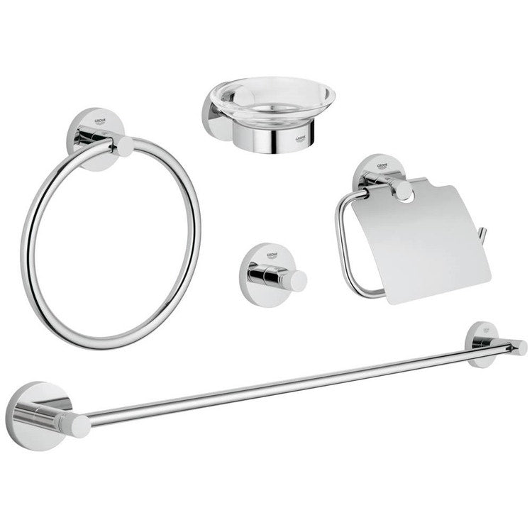 Grohe Essentials Set Badzubehör (5 in 1) für das Hauptbadezimmer, verchromt, verdeckte Befestigung 40344001