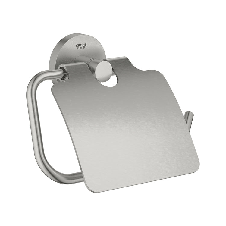 Grohe Toilettenpapierhalter mit Deckel, Oberfläche satiniertes Super Steel ESSENTIALS 40367DC1