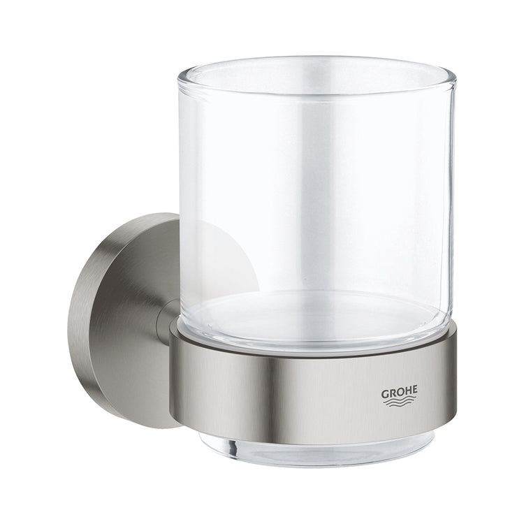 Grohe Glas mit Rücklaufverschraubung, Oberfläche satiniertes Superstahl ESSENTIALS 40447DC1