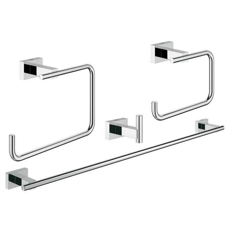 Grohe Essentials Cube Set Badezimmer-Zubehör (4 in 1) für das Hauptbadezimmer, chromierte Oberfläche, versteckte Befestigung 40778001