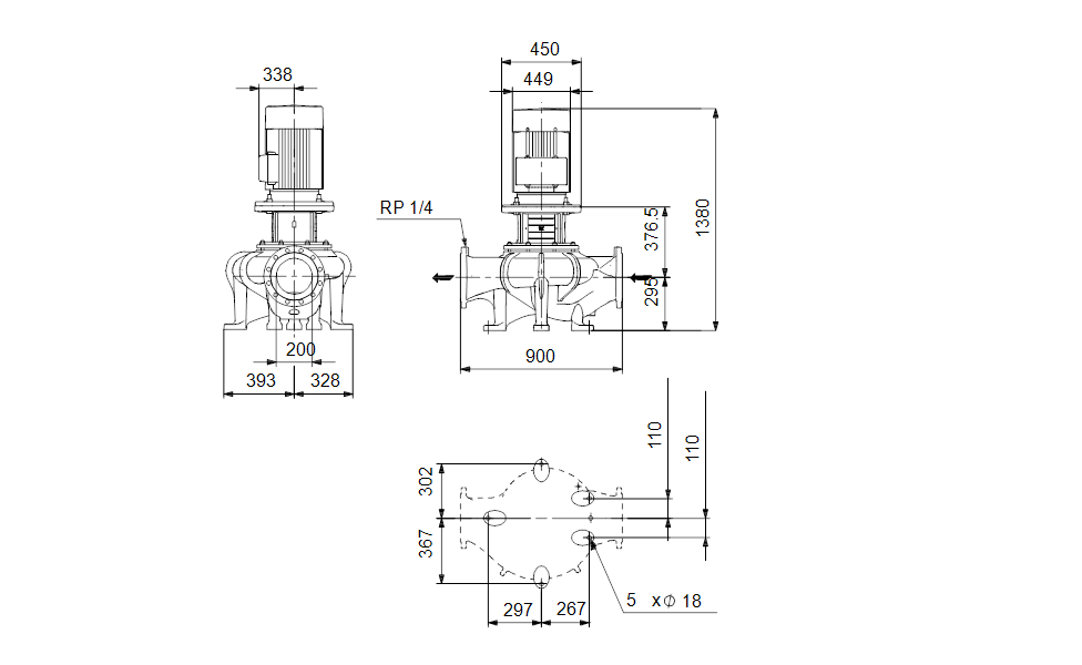 GRUNDFOS Einstufige Inlinepumpe TP 200-270/4 A-F-A-BAQE-TW3 Art. 96306008