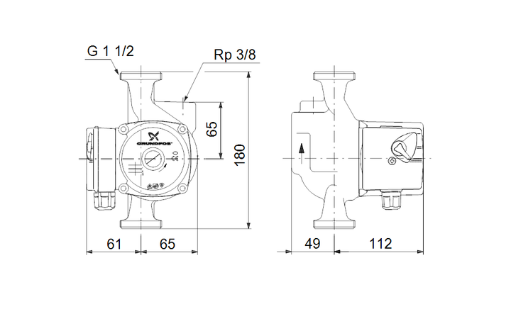 GRUNDFOS Nassläufer-Umwälzpumpe UPS 25-60 A 180 Art. 96281491