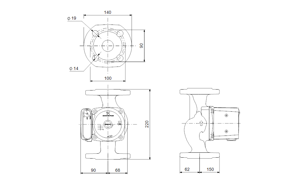 GRUNDFOS Nassläufer-Umwälzpumpe UPS 32-100 F 220 Art. 95906483