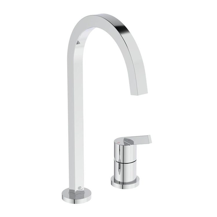 Ideal Standard Einhebelmischer H. 40 cm, mit 2 Löchern und hoher quadratischer Auslauf, Chromoberfläche GUSTO BD423AA