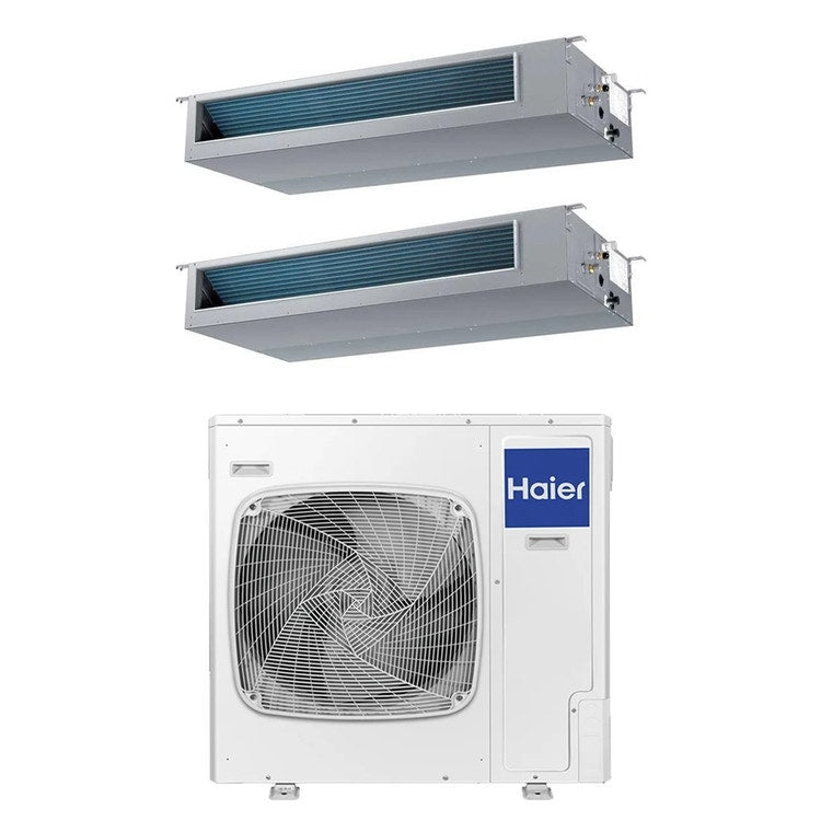 Haier 2-fach-Split-Klimagerät Kanalgerät mittlere Pressung, Inverter, WLAN – Außengerät R32 12,5 kW, Innengeräte 18000+24000 BTU 5U125S2SN1FA+AD[50|71]S2SM9FA(H)