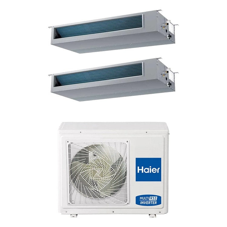 Haier 2-fach-Split-Klimagerät Kanalgerät mittlere Pressung, Inverter, WLAN – Außengerät R32 7 kW, Innengeräte 12000+12000 BTU 3U70S2SR5FA+AD[35|35]S2SM9FA(H)