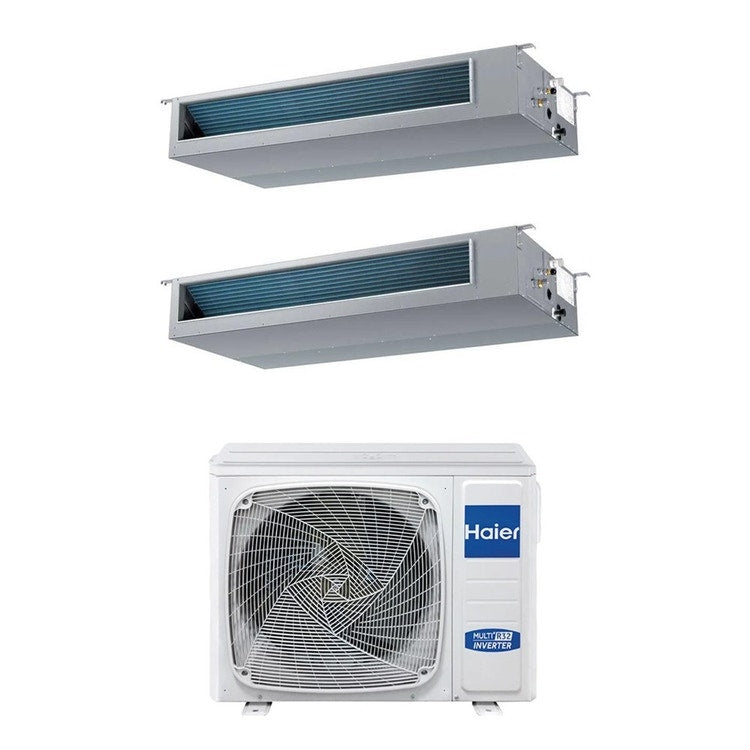 Haier 2-fach-Split-Klimagerät Kanalgerät mittlere Pressung, Inverter, WLAN – Außengerät R32 10 kW, Innengeräte 18000+24000 BTU 5U105S2SS5FA+AD[50|71]S2SM9FA(H)