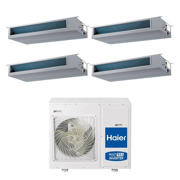 Haier 4-fach-Split-Klimagerät Kanalgerät mittlere Pressung, Inverter, WLAN – Außengerät R32 8,5 kW, Innengeräte 12000+12000+12000+12000 BTU 4U85S2SR5FA+AD[35|35|35|35]S2SM9FA(H)
