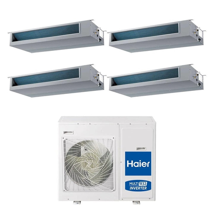 Haier 4-fach-Split-Klimagerät Kanalgerät mittlere Pressung, Inverter, WLAN – Außengerät R32 8,5 kW, Innengeräte 12000+12000+12000+12000 BTU 4U85S2SR5FA+AD[35|35|35|35]S2SM9FA(H)