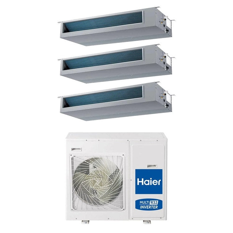 Haier 3-fach-Split-Klimagerät Kanalgerät mittlere Pressung, Inverter, WLAN – Außengerät R32 8,5 kW, Innengeräte 12000+12000+12000 BTU 4U85S2SR5FA+AD[35|35|35]S2SM9FA(H)