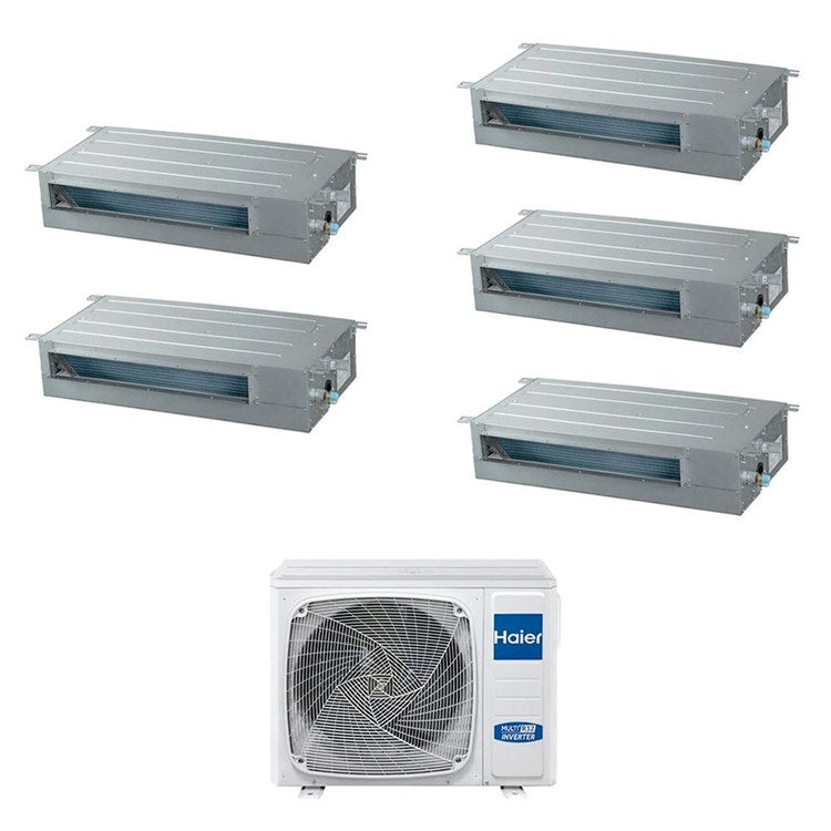 Haier 5-fach-Split-Klimagerät Kanalgerät SLIM niedrige Pressung, Inverter, WLAN – Außengerät R32 10 kW, Innengeräte 9000+9000+9000+9000+12000 BTU 5U105S2SS5FA+AD[25|25|25|25|35]S2SS1FA(H)