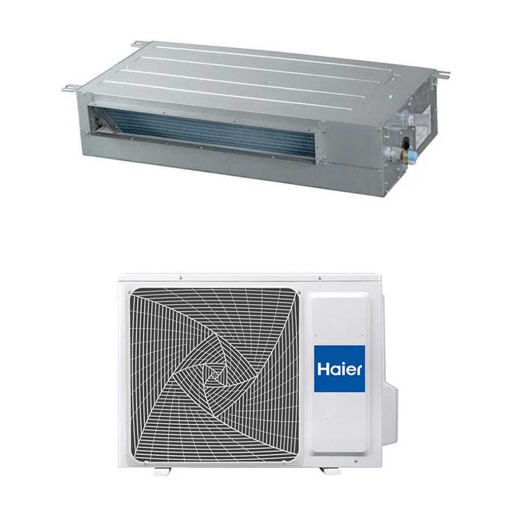 Haier Monosplit-Klimagerät Kanalgerät SLIM niedrige Pressung, Inverter, WLAN – Außengerät 3,5 kW, Innengerät 12000 BTU 1U35S2SM1FA-2+AD35S2SS1FA(H)