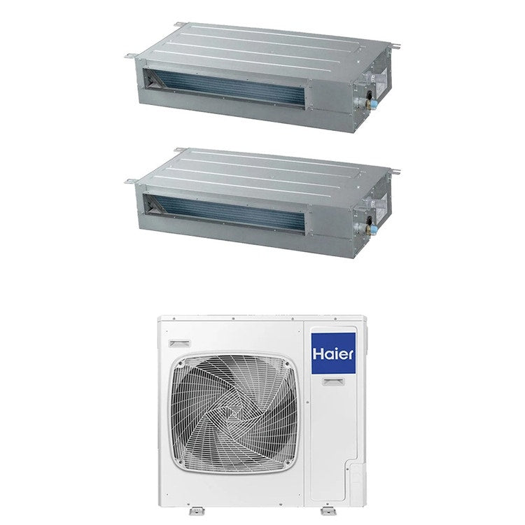 Haier 2-fach-Split-Klimagerät Kanalgerät SLIM niedrige Pressung, Inverter, WLAN – Außengerät R32 12,5 kW, Innengeräte 18000+18000 BTU 5U125S2SN1FA+AD[50|50]S2SS1FA(H)
