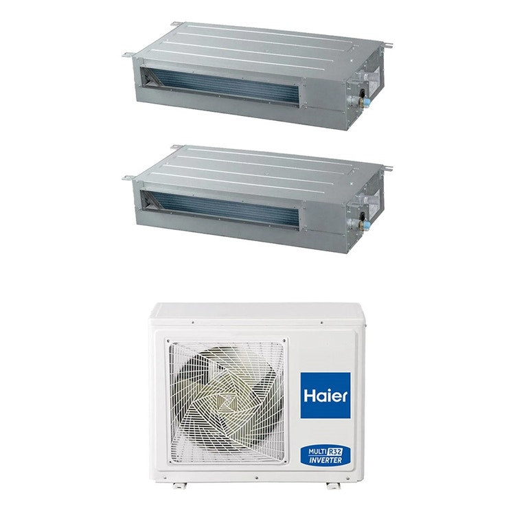 Haier 2-fach-Split-Klimagerät Kanalgerät SLIM niedrige Pressung, Inverter, WLAN – Außengerät R32 7 kW, Innengeräte 9000+12000 BTU 3U70S2SR5FA+AD[25|35]S2SS1FA(H)