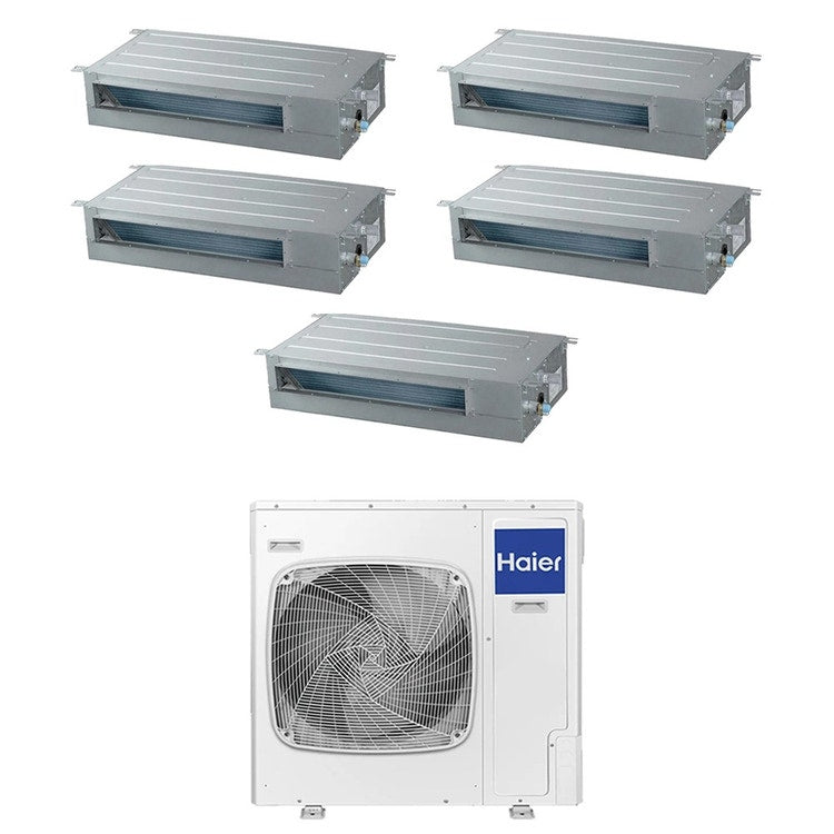 Haier 5-fach-Split-Klimagerät Kanalgerät SLIM niedrige Pressung, Inverter, WLAN – Außengerät R32 12,5 kW, Innengeräte 9000+12000+12000+12000+12000 BTU 5U125S2SN1FA+AD[25|35|35|35|35]S2SS1FA(H)