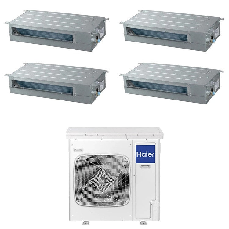 Haier 4-fach-Split-Klimagerät Kanalgerät SLIM niedrige Pressung, Inverter, WLAN – Außengerät R32 12,5 kW, Innengeräte 9000+9000+9000+12000 BTU 5U125S2SN1FA+AD[25|25|25|35]S2SS1FA(H)