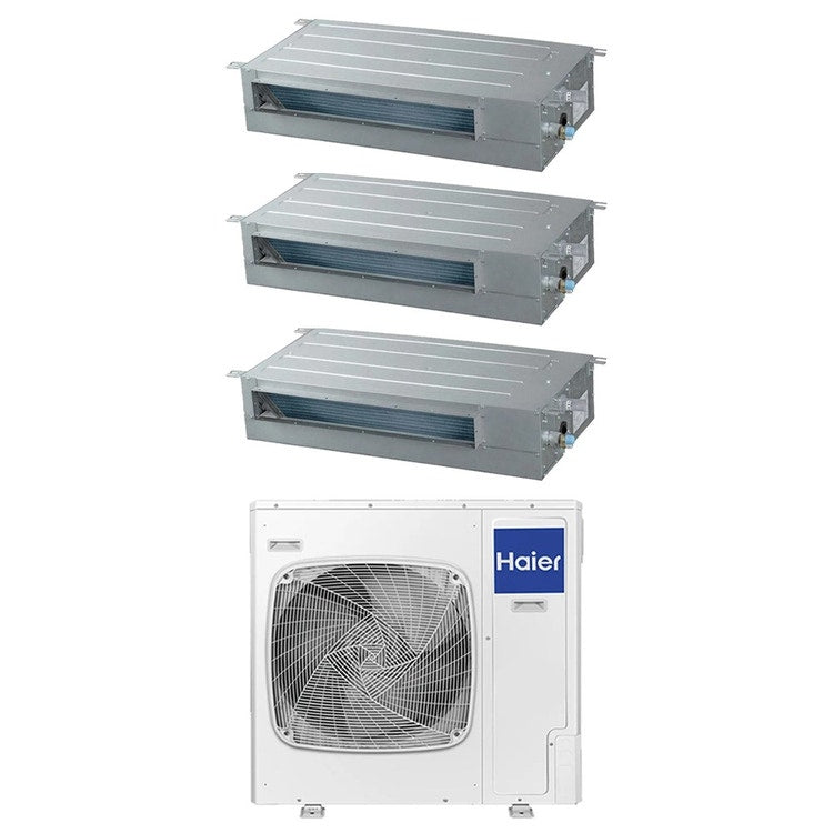 Haier 3-fach-Split-Klimagerät Kanalgerät SLIM niedrige Pressung, Inverter, WLAN – Außengerät R32 12,5 kW, Innengeräte 9000+12000+18000 BTU 5U125S2SN1FA+AD[25|35|50]S2SS1FA(H)