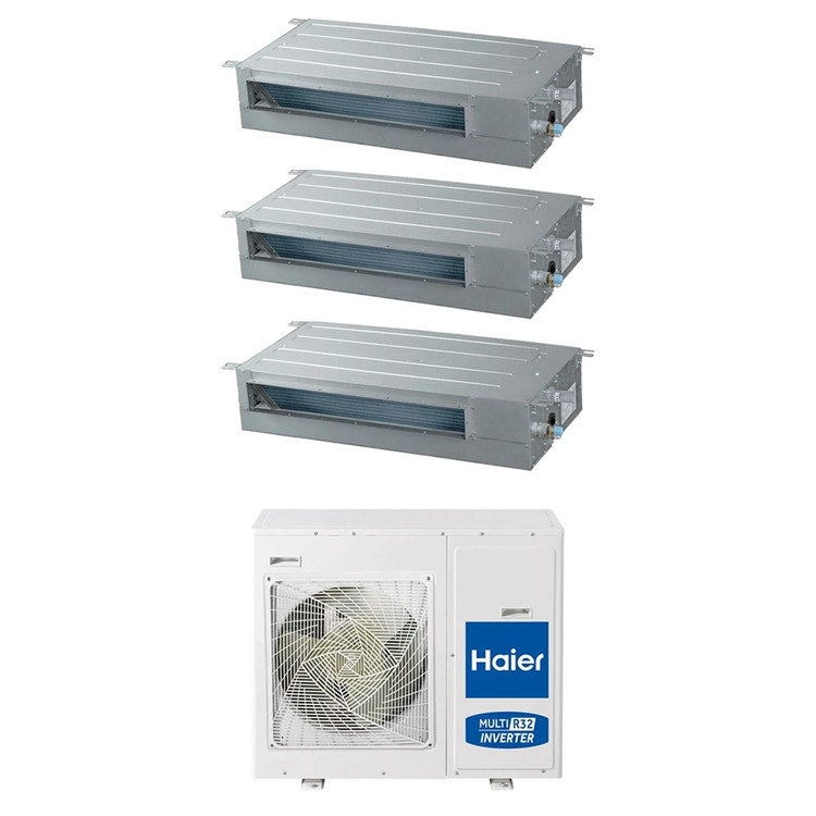 Haier 3-fach-Split-Klimagerät Kanalgerät SLIM niedrige Pressung, Inverter, WLAN – Außengerät R32 7,5 kW, Innengeräte 9000+9000+18000 BTU 4U75S2SR5FA+AD[25|25|50]S2SS1FA(H)