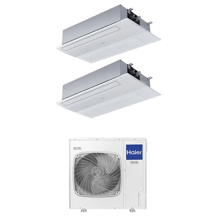 Haier 2-fach-Split-Klimagerät 1-Wege-Kassette, Inverter, WLAN, Weiß – Außengerät R32 12,5 kW, Innengeräte 9000+24000 BTU 5U125S2SN1FA+AB[25|71]S2SA1FA(H)