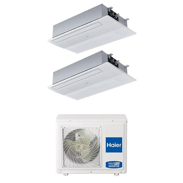 Haier 2-fach-Split-Klimagerät 1-Wege-Kassette, Inverter, WLAN – Außengerät R32 5,5 kW, Innengeräte 9000+9000 BTU 3U55S2SR5FA+AB[25|25]S2SA1FA(H)