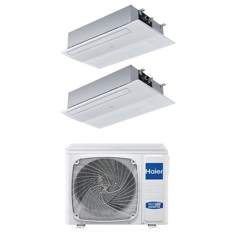 Haier 2-fach-Split-Klimagerät 1-Wege-Kassette, Inverter, WLAN, Weiß – Außengerät R32 9 kW, Innengeräte 18000+24000 BTU 5U90S2SS5FA+AB[50|71]S2SA1FA(H)