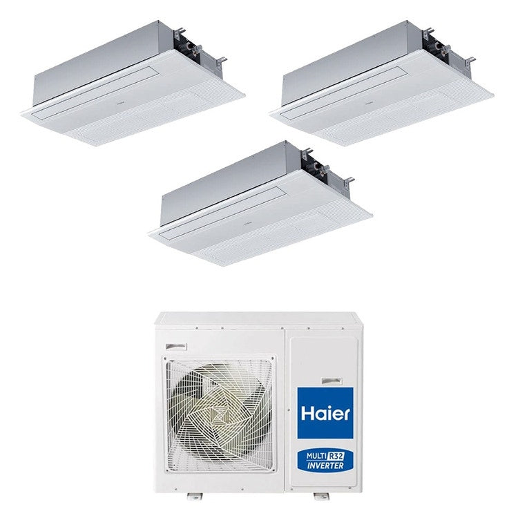 Haier 3-fach-Split-Klimagerät 1-Wege-Kassette, Inverter, WLAN – Außengerät R32 7,5 kW, Innengeräte 9000+9000+18000 BTU 4U75S2SR5FA+AB[25|25|50]S2SA1FA(H)