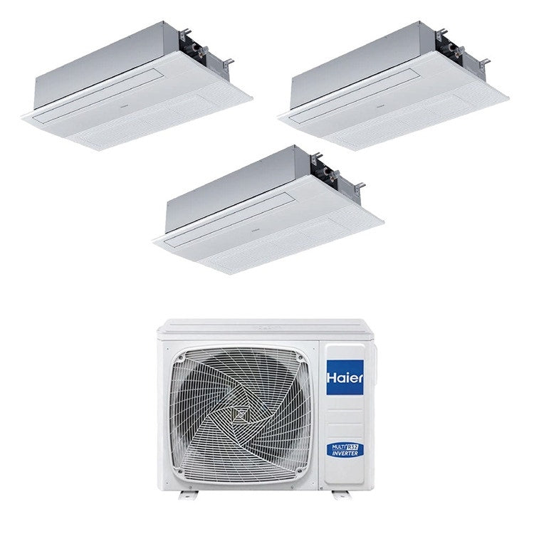 Haier 3-fach-Split-Klimagerät 1-Wege-Kassette, Inverter, WLAN, Weiß – Außengerät R32 9 kW, Innengeräte 9000+18000+18000 BTU 5U90S2SS5FA+AB[25|50|50]S2SA1FA(H)
